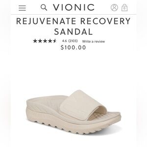 VIONIC Rejuvenate Sz 7 Cream Adj Strap Recovery Slides Original $100